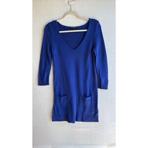 Express Design Studio Royal Blue V-Neck Knit Tunic Sweater with Pockets